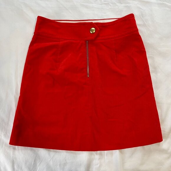 J Crew Bright Red Corduroy Gold Accent Rear Zip Mini Skirt NWT | Size 2 - Picture 4 of 5